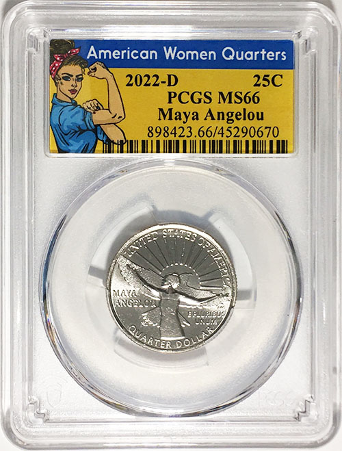 2022 D BU American Women Quarter Maya Angelou PCGS MS 66 Rosie Label