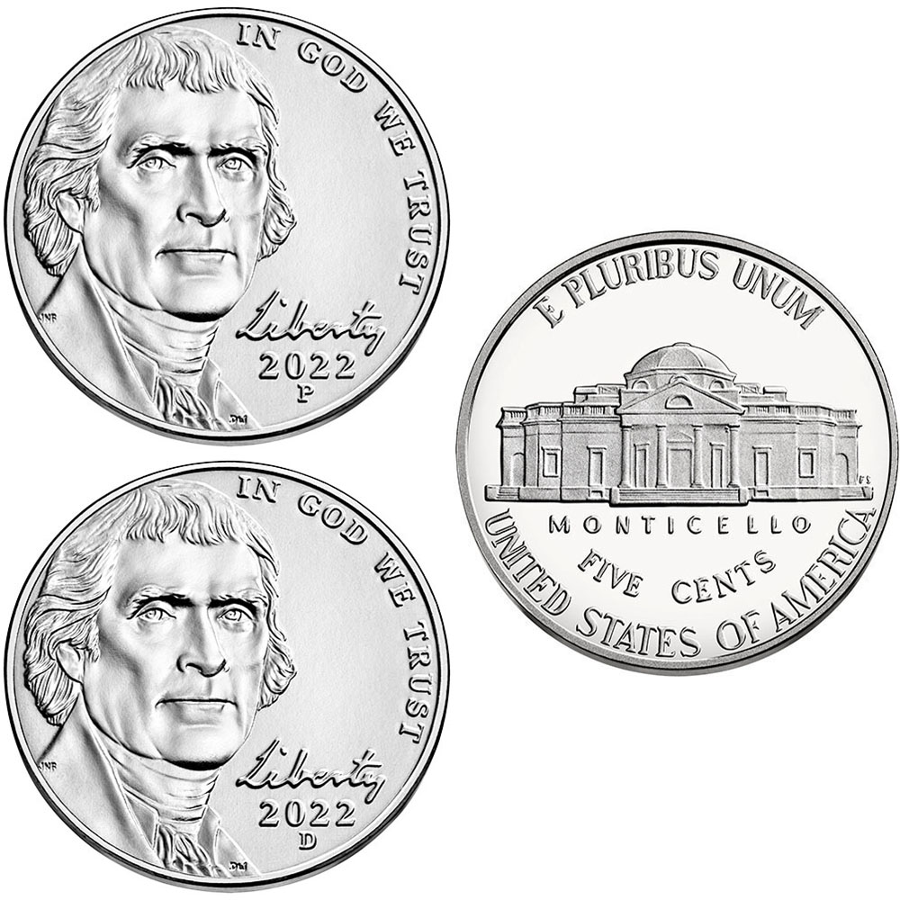 2022 P,D BU Jefferson Nickels 2 Coin Set