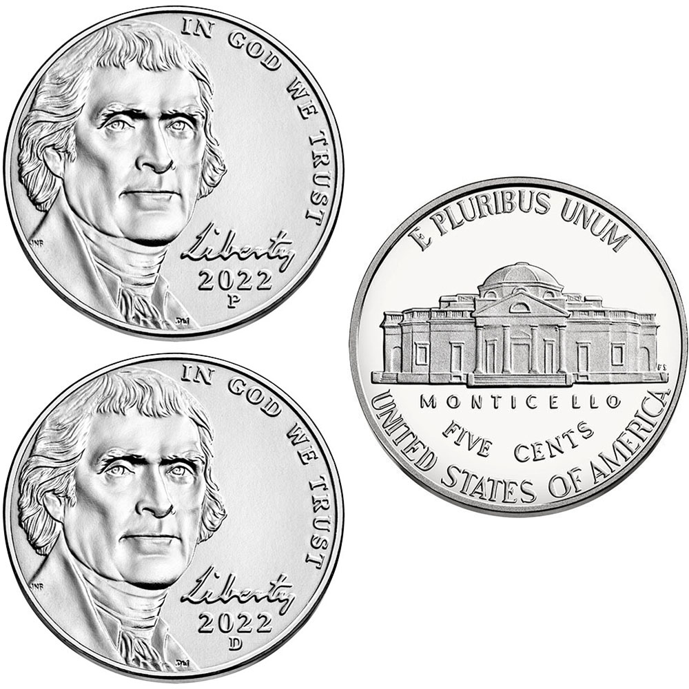 2022 P,D BU Jefferson Nickels 2 Coin Set