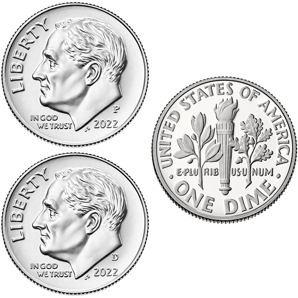 2022 P,D BU Roosevelt Dimes 2 Coin Set