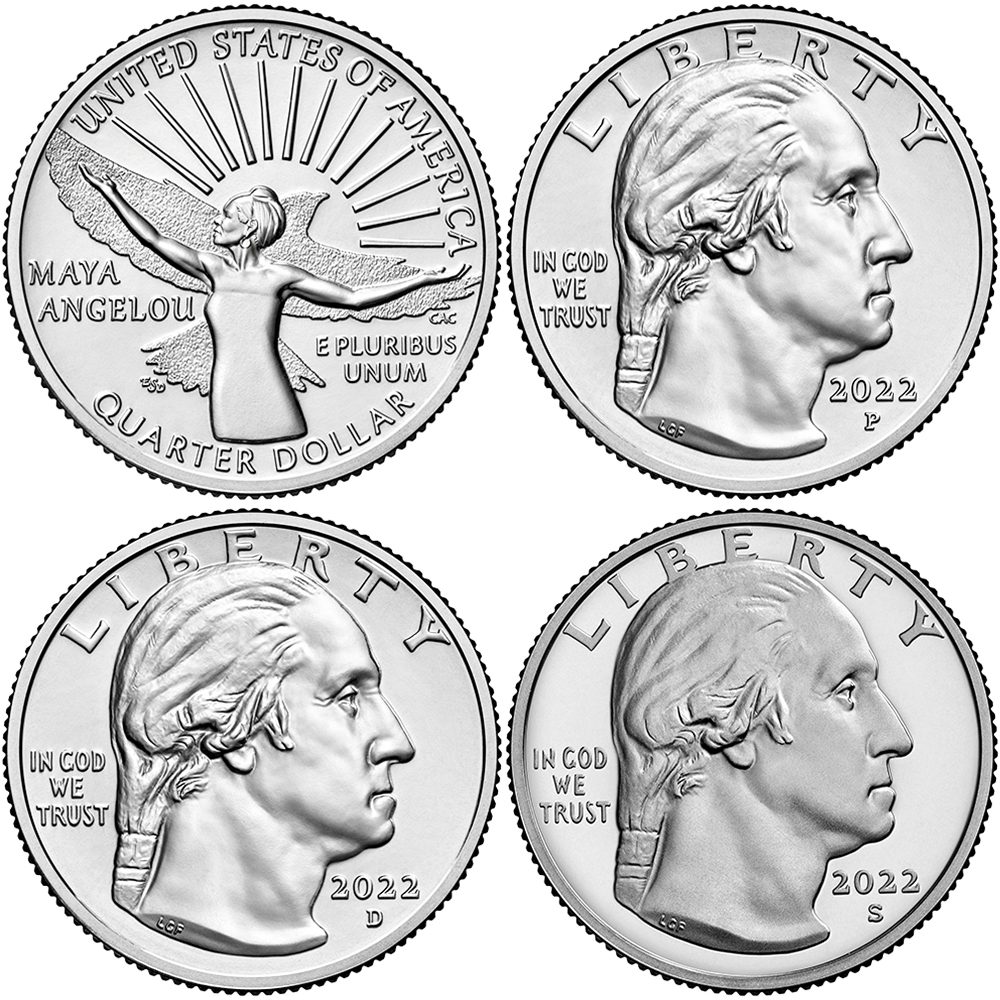 2022 P,D,S BU American Women Quarters Maya Angelou 3 Coin Set