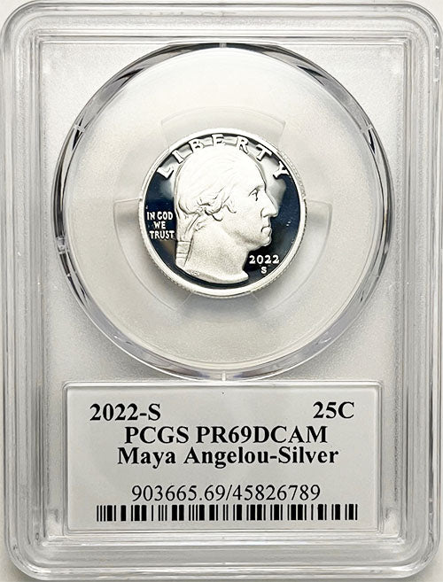 2022 Certified Clad and Silver Proofs American Women Quarters Maya Angelou Stephanie Sabin Labels - front