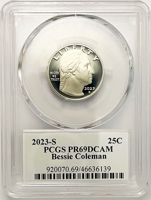 2023 PCGS Certified American Women Quarter Bessie Coleman with Stephanie Sabin Label - front