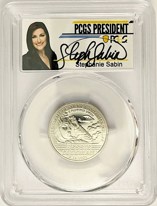 2023 PCGS Certified American Women Quarter Bessie Coleman with Stephanie Sabin Label - back