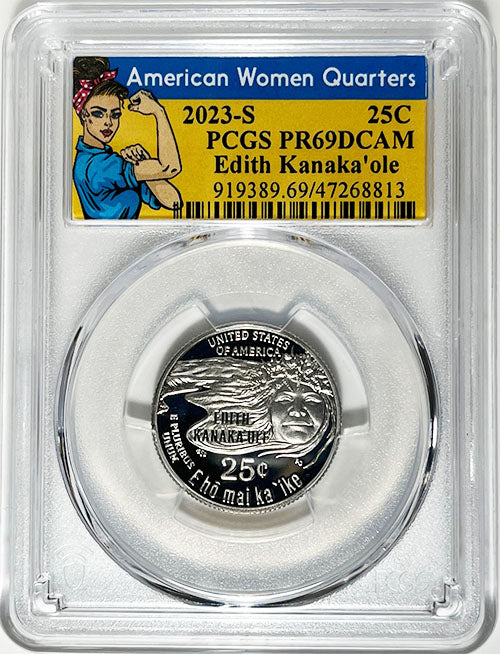 2023 PCGS Certified American Women Quarter Edith Kanakaole Rosie Label - back