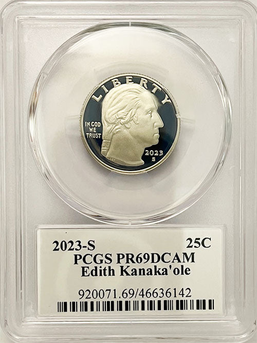 2023 PCGS Certified American Women Quarter Edith Kanakaole with Stephanie Sabin Label - front