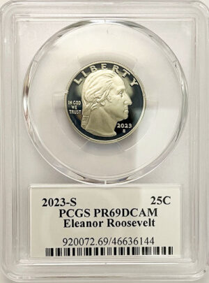 2023 PCGS Certified American Women Quarter Eleanor Roosevelt with Stephanie Sabin Label - front