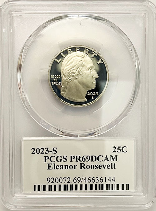 2023 PCGS Certified American Women Quarter Eleanor Roosevelt with Stephanie Sabin Label - front