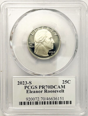 2023 PCGS Certified American Women Quarter Eleanor Roosevelt with Stephanie Sabin Label - front