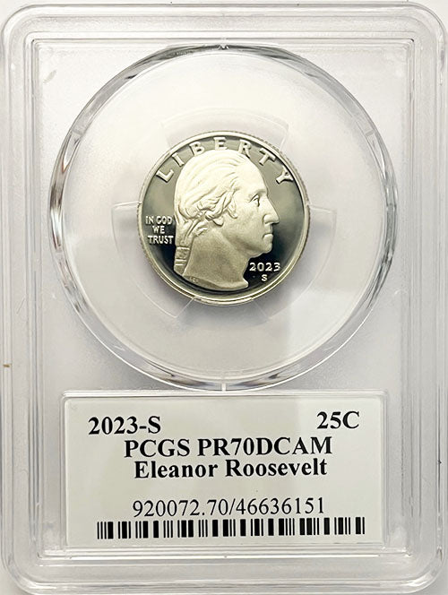 2023 PCGS Certified American Women Quarter Eleanor Roosevelt with Stephanie Sabin Label - front