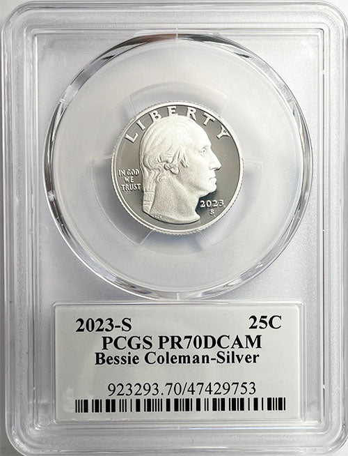 2023 PCGS Certified American Women Quarter Bessie Coleman with Stephanie Sabin Label - front