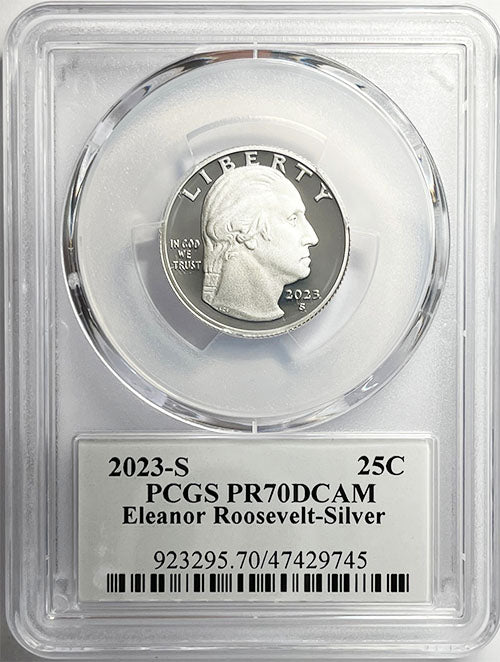 2023 PCGS Certified American Women Quarter Eleanor Roosevelt with Stephanie Sabin Label - front
