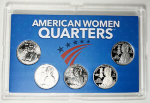 2022 - 25 P,D,S,S,S BU, Clad and Silver Proof American Women Quarters in 3 by 5 Frosty Case - back