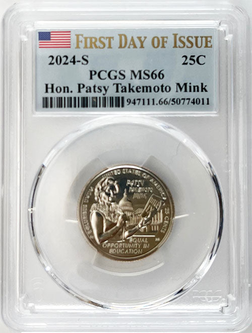 2024 PCGS Certified American Women Quarter Hon. Patsy Takemoto Mink First Day of Issue Label - back