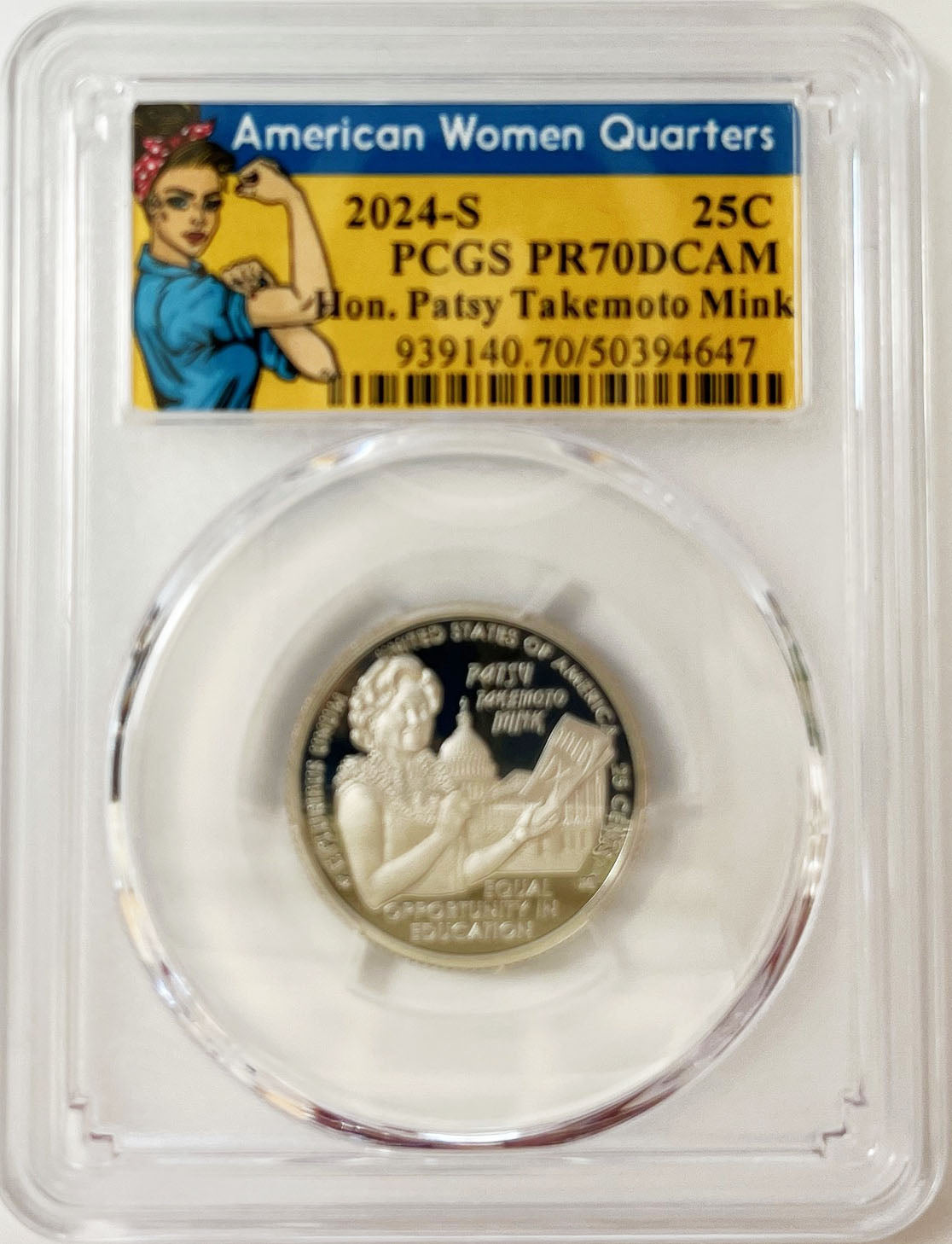 2024 PCGS Certified American Women Quarter Hon. Patsy Takemoto Mink Rosie Label - back