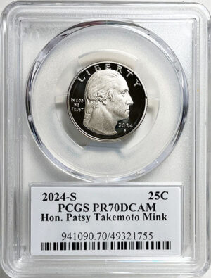 2024 PCGS Certified American Women Quarter Hon. Patsy Takemoto Mink with Stephanie Sabin Label - front